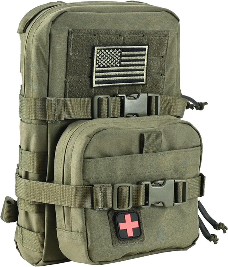 tactifans Tactical Mini Molle Hydration Pack,Molle Hydration Carrier with IFAK Pouch&US Flag&Med Patch,Hydropack for 2L Water Bladder - Image 1